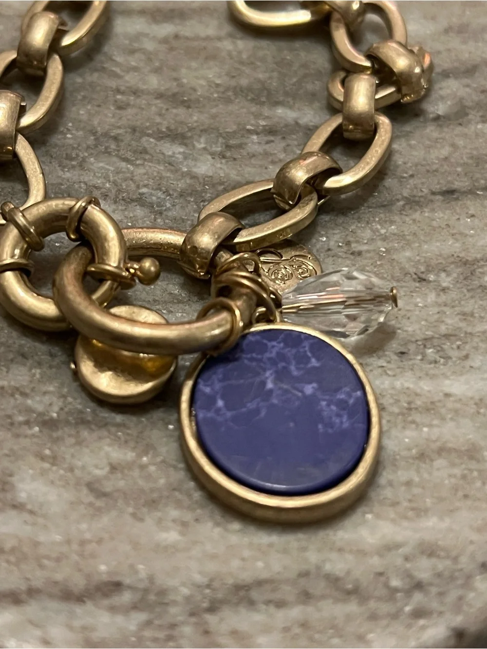 Plunder Gold-Tone Link Bracelet with Purple Disc Charm